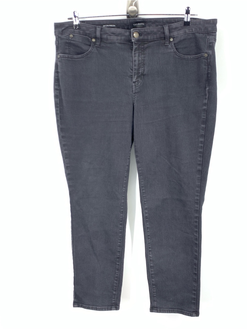 Talbots Women Size 18W Jeans Black Denim Pants Slim Ankle Straight Stretch High